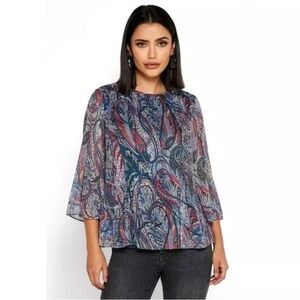 Ted Baker London Women's Beaatha Pleated Lined Paisley Print Top Sz 2/Medium